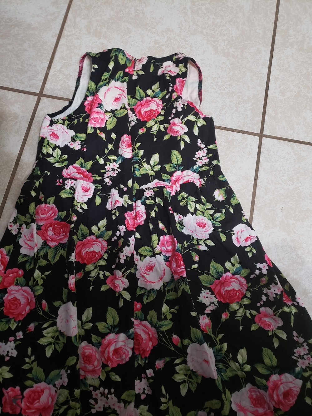 Girls Black Floral Sundress with Pink Rose Print